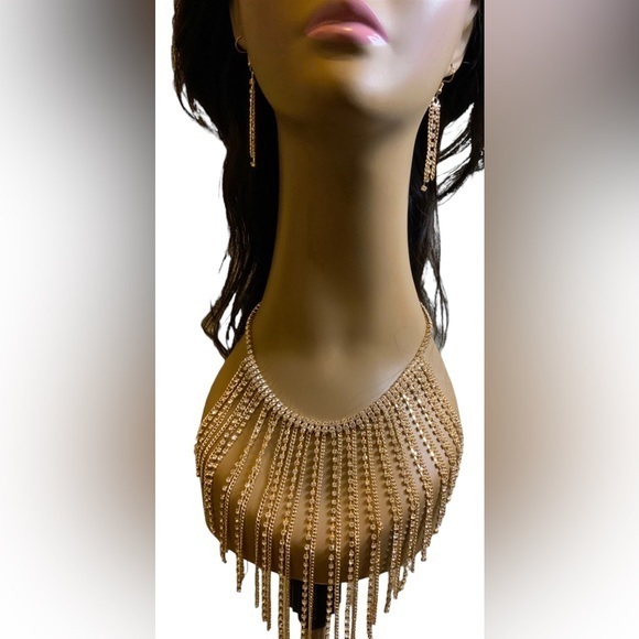 Jewelry - Rhinestone Fringe Statement Necklace Set